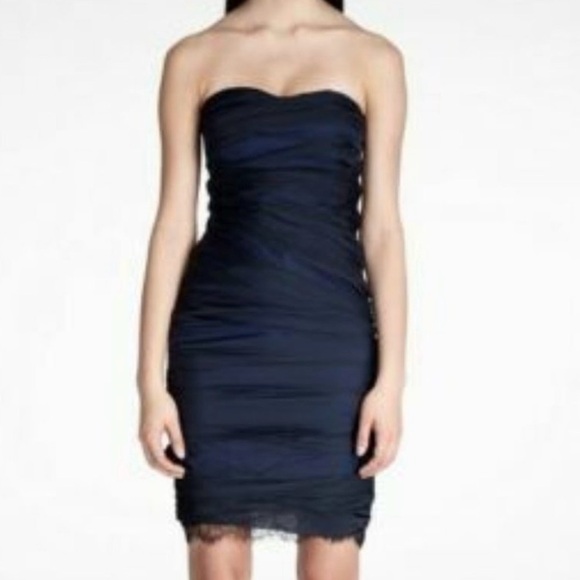 Vintage Diane Von Furstenberg Silk and Lace Ruched Strapless Dress - Sz. 0 - Picture 1 of 12